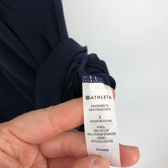 Athleta Aqualuxe Blousy Tankini Top Womens Large Navy Blue Strappy Back 210848 - Picture 5 of 11
